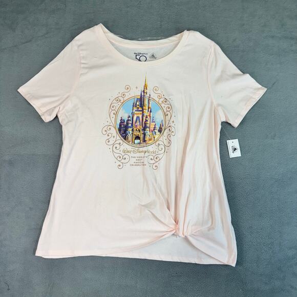 Walt Disney World 50th Anniversary Cinderella Castle T-Shirt Pink NWT Tee‎ Large - Picture 1 of 8